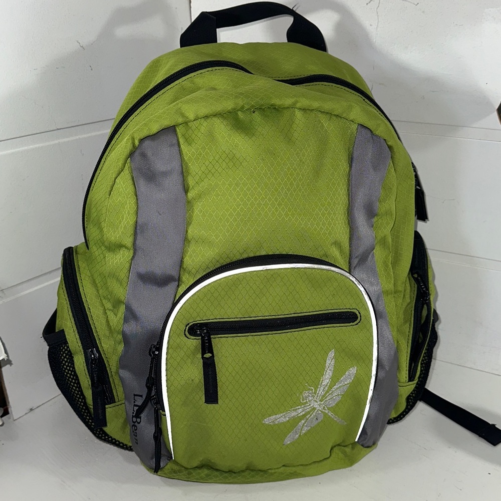 LL Bean chartreuse nylon back pack - Picture 2 of 12